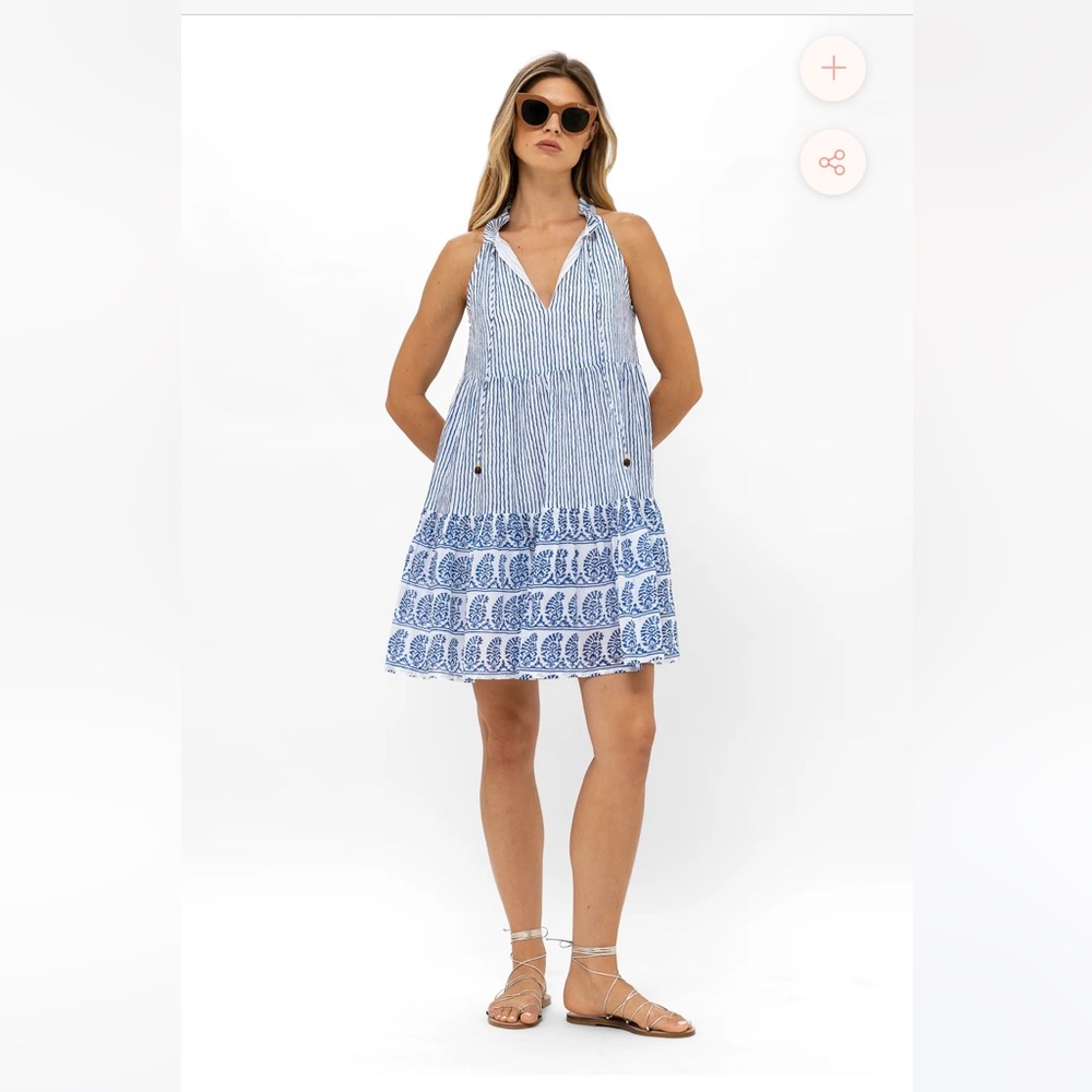 NWT OLIPHANT SORRENTO BLUE SLEEVELESS TIERED SHORT SUN DRESS  - size small